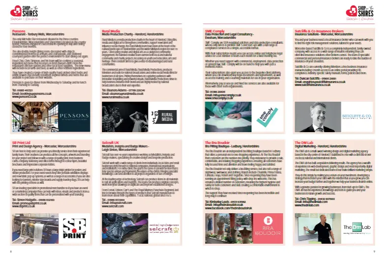 Open brochure displaying company information and services, with text and images highlighting key offerings.