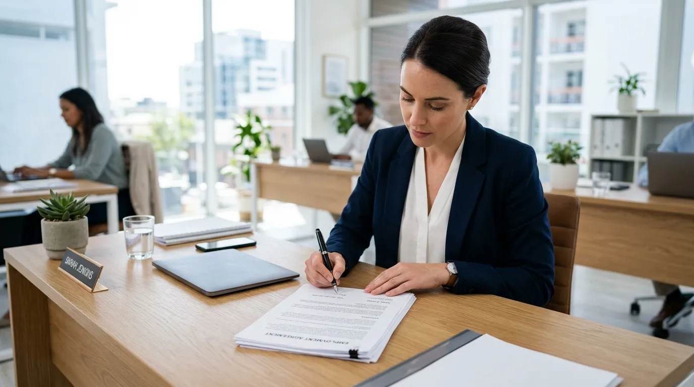 Person signing contract document