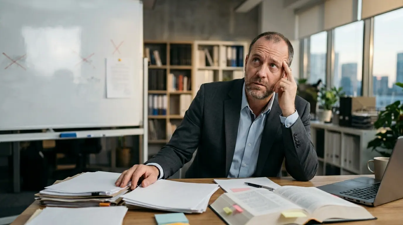 A man thinking about how he can avoid making legal mistakes for his SME