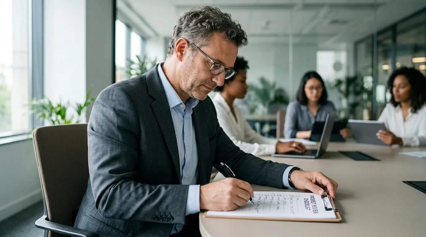 A man creating a structure approach to regulatory change management.