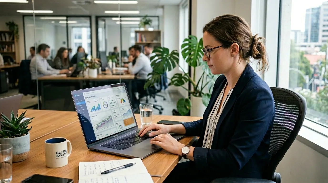 A woman using her laptop.